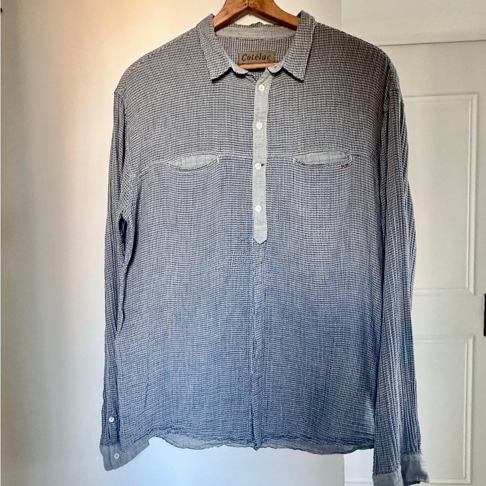 Cotelac White and Blue Checkered Plaid Shirt